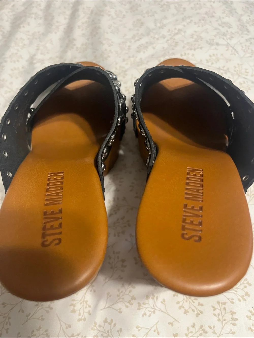 Steve Madden Black Studded Platform Clog Mules with Wood Heel